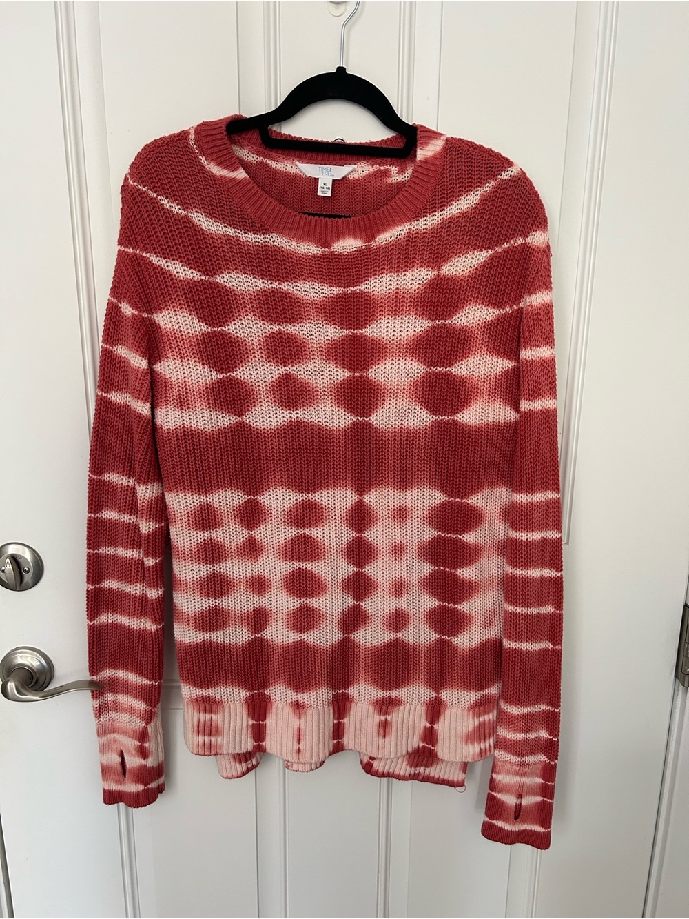Time and Tru coral and cream Ribbed Knit Crewneck Sweater